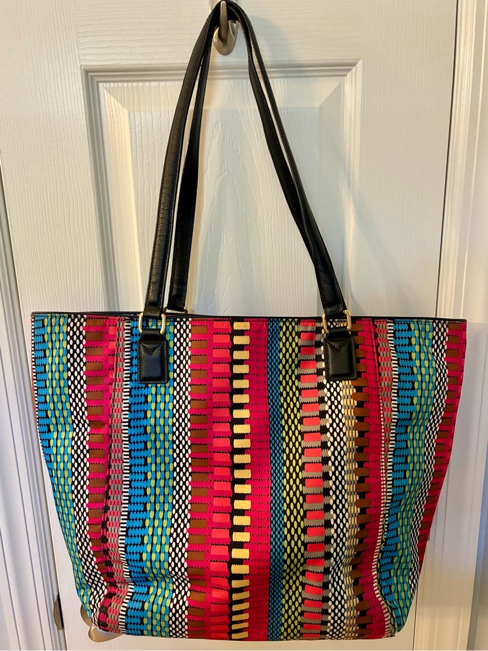 Vera Bradley Multicolor Striped Geometric Print Tote Bag Large Shoulder Bag